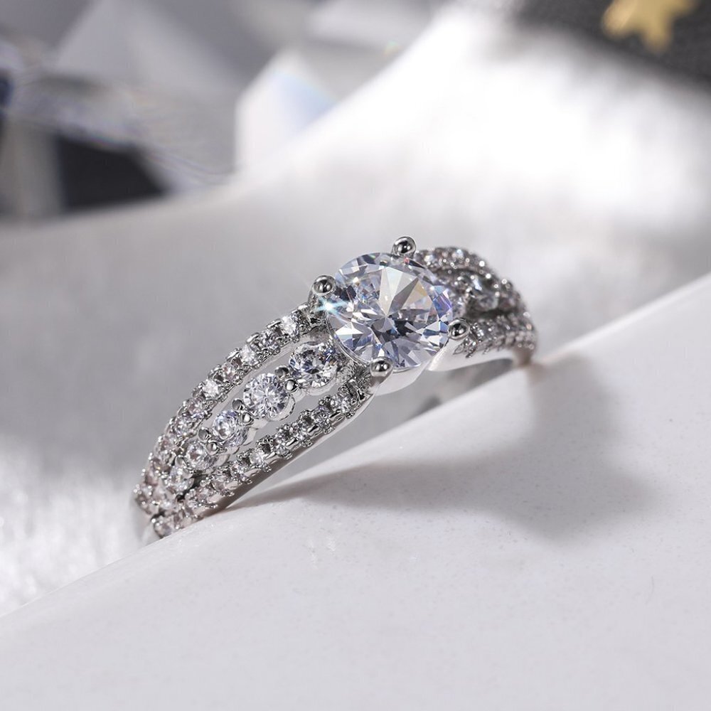 Diamond Shiny CZ Romantic Pure Silver Dainty Wedding Ring for Women, K868 - Picture 5 of 8